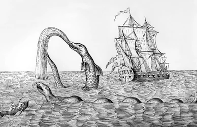 Die Seeschlange, Faksimile einer Gravur von Pontoppidan, Illustration aus John Gibsons 